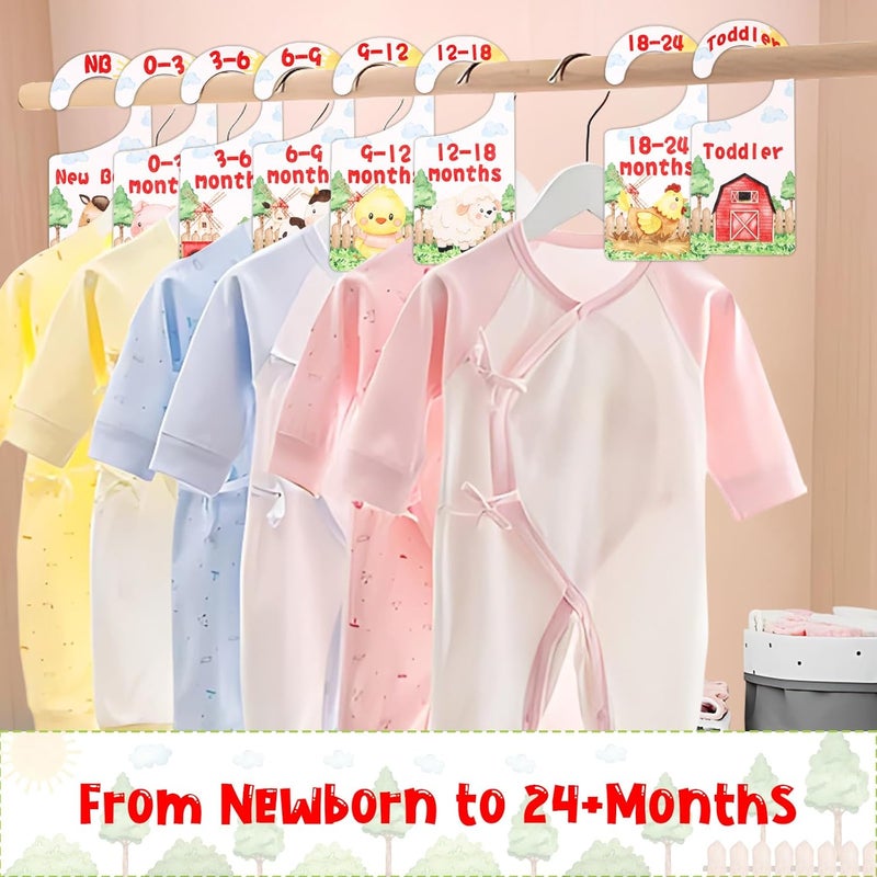 CORNER LACE Baby Closet Dividers 8PCS, Farm Animal Theme Wooden Double-Sided Clothes Size Hanger Organizer from Newborn to Toddler for Nursery Decor Baby Shower Birthday Gift (Includes Gift Box) - Image 3
